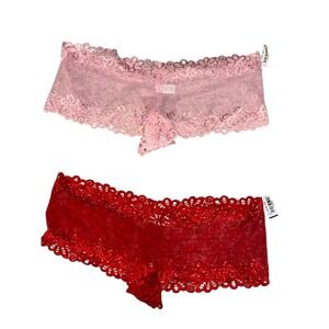 NEW WITH TAGS SET OF 2 Escante Lace Cheeky Panties Pink & Red Women Size 3X/4X